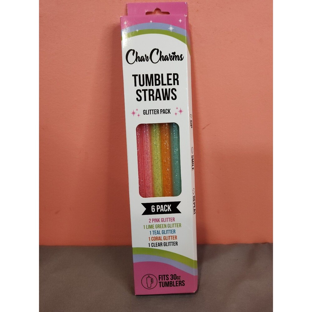 CharCharms Tumbler Straws 6 Pack Glitter Multicolor